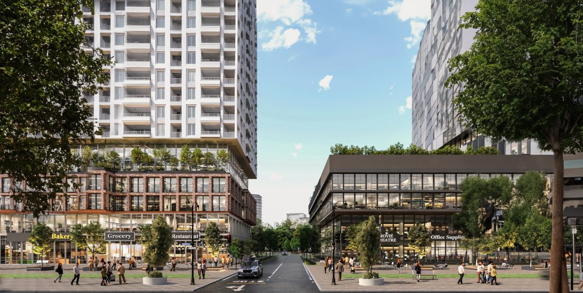 - Sifton Road with planters and blue sky